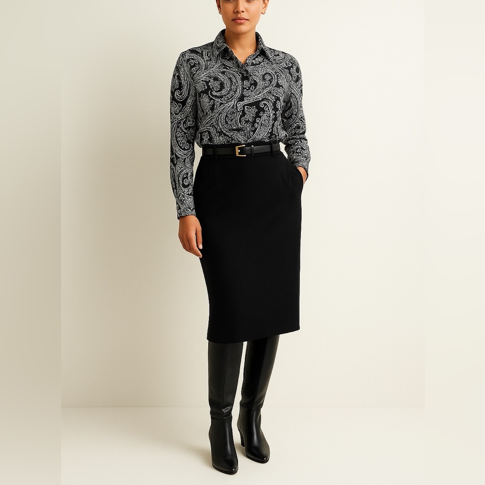 Ralph Lauren Chaps Black & White Paisley Button-Down Shirt | Women’s XL